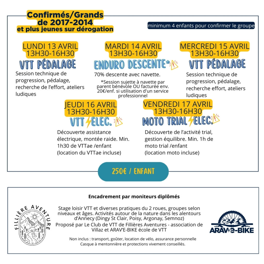stage paques vacances enfant vtt 2026 grands