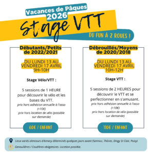 stage paques vacances enfant vtt 2026 petits moyens