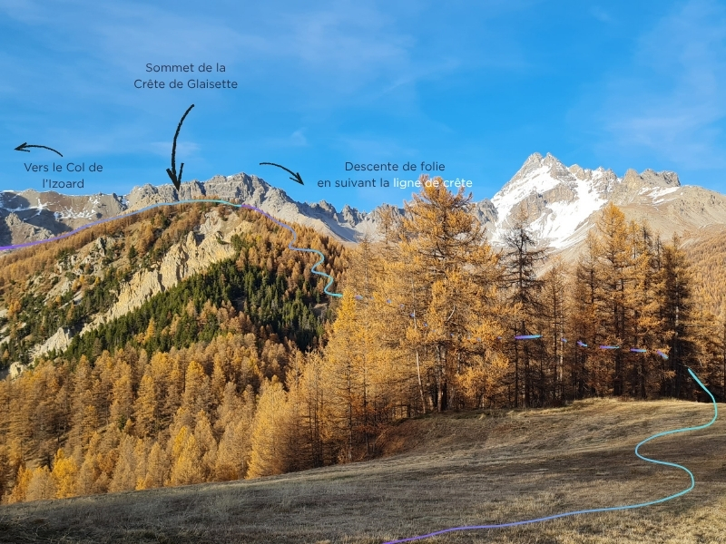 Coulisses de notre repérage du Queyras en VTTae 11 crete de Glaisette vue den bas queyras descente VTT 1